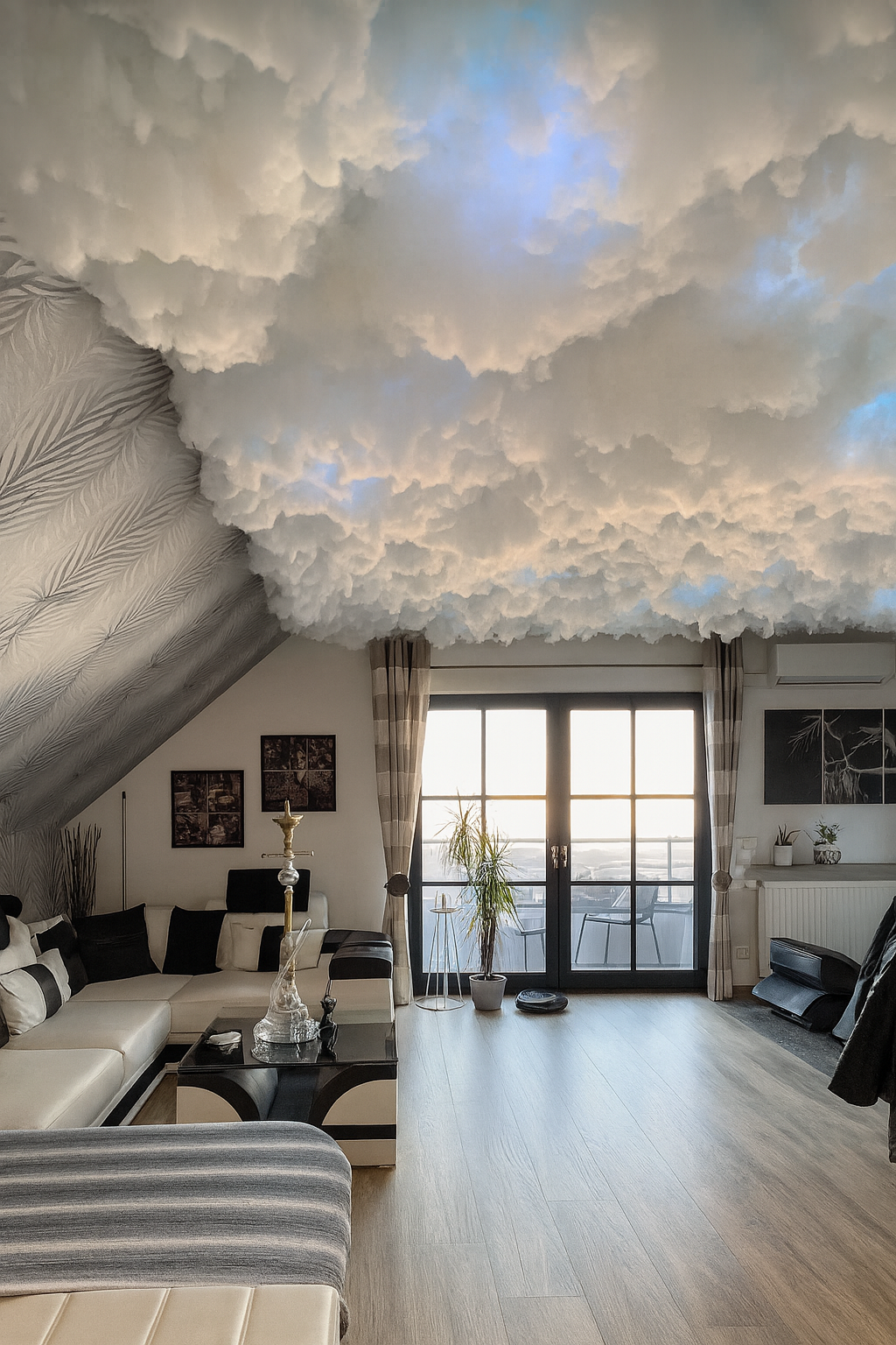 Детайл от облачен таван в модерен интериор